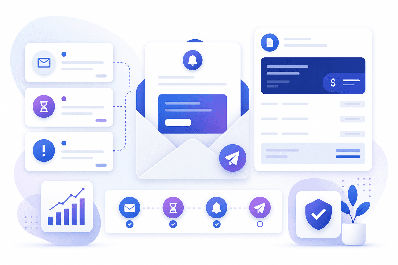 Arrexia-style invoice reminder email interface with scheduled follow-ups and invoice summary cards